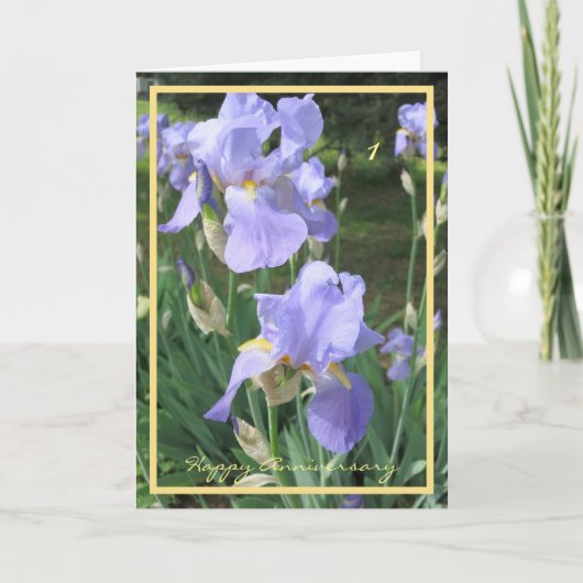 Jubileum voor eerste bruiloft wil elegante Irises Kaart (Voorkant)