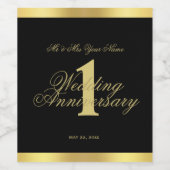 Jubileum voor eerste bruiloft - zwart en goudwinde wijn etiket (Enkel label)