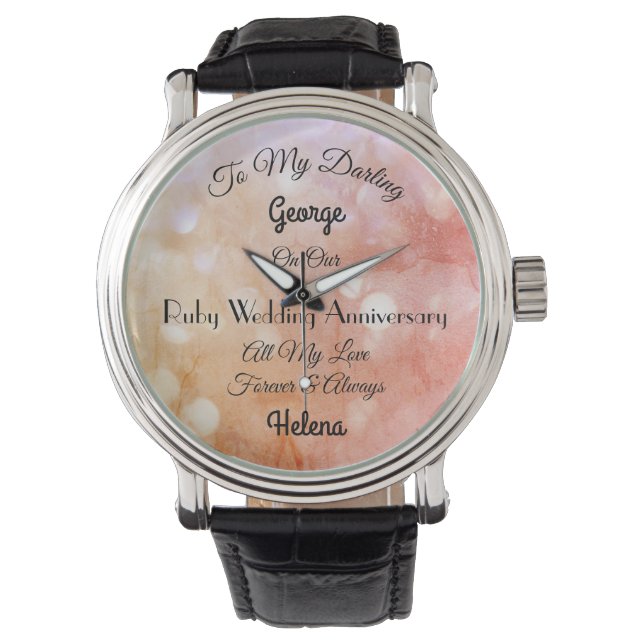 Jubileum voor gepersonaliseerd ruby Wedding Horloge (Voorkant)