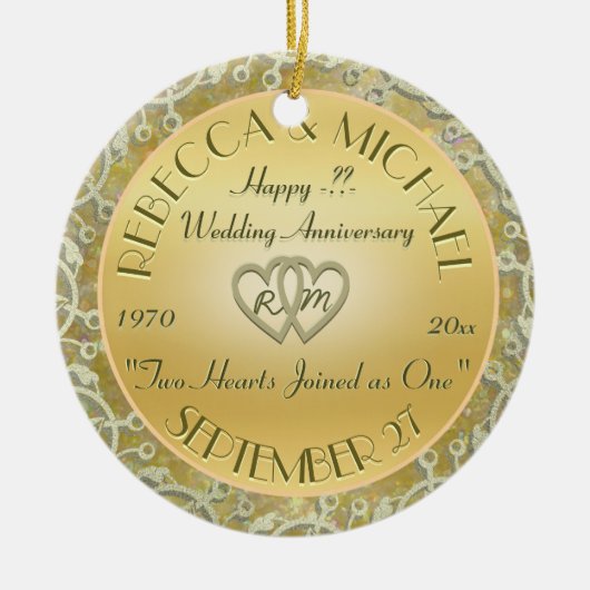 Jubileum voor gouden bruiloft invoegen keramisch ornament (Voorkant)
