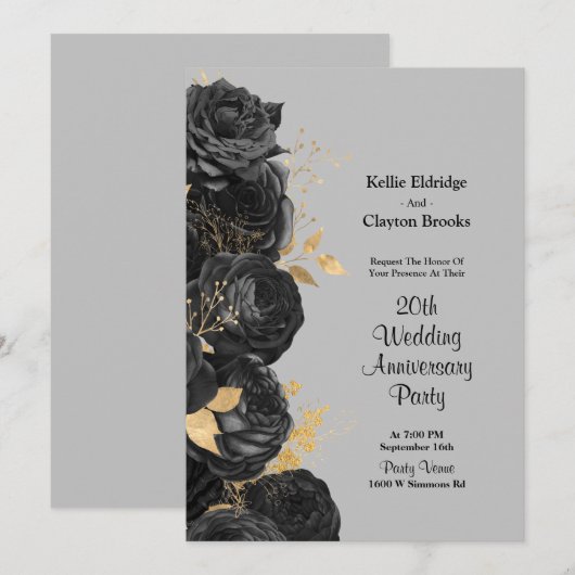 Jubileum voor het binden van zwarte en goudbloemen kaart (Voorkant / Achterkant)