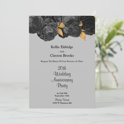 Jubileum voor het binden van zwarte en goudbloemen kaart (Staand voorkant)