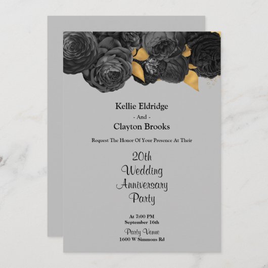 Jubileum voor het binden van zwarte en goudbloemen kaart (Voorkant / Achterkant)