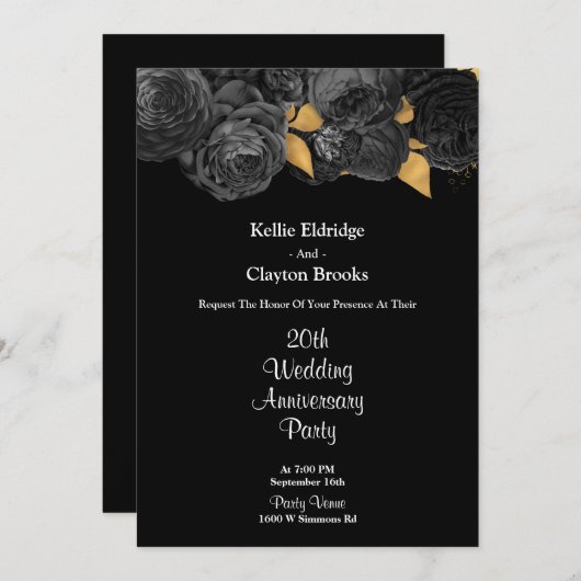 Jubileum voor het binden van zwarte en goudbloemen kaart (Voorkant / Achterkant)