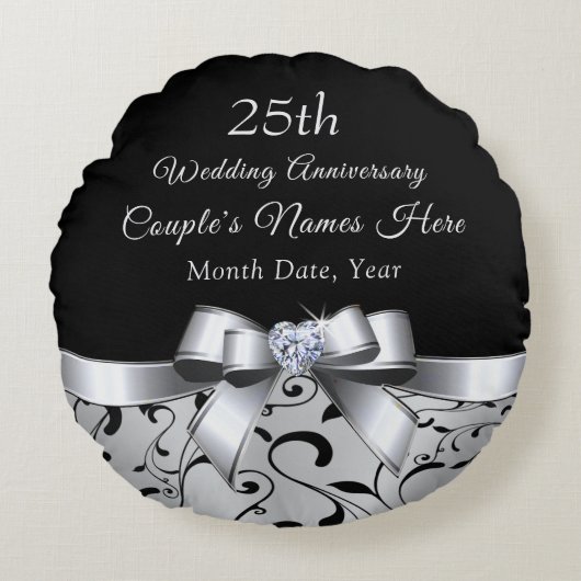 Jubileum voor liefdevolle 25 jaar bruiloft voor vr rond kussen (Voorkant)