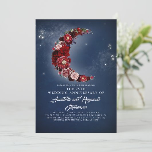 Jubileum voor marinevrouw en Bourgogne Floral Moon Kaart (Staand voorkant)