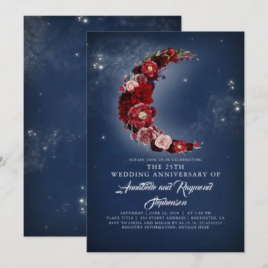 Jubileum voor marinevrouw en Bourgogne Floral Moon Kaart (Voorkant / Achterkant)