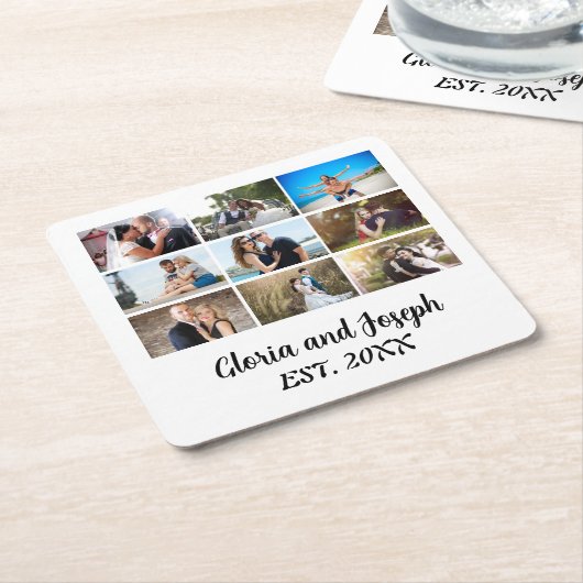 Jubileum voor persoonlijk huwelijk 9 Foto-collage Kartonnen Onderzetters (Schuin)