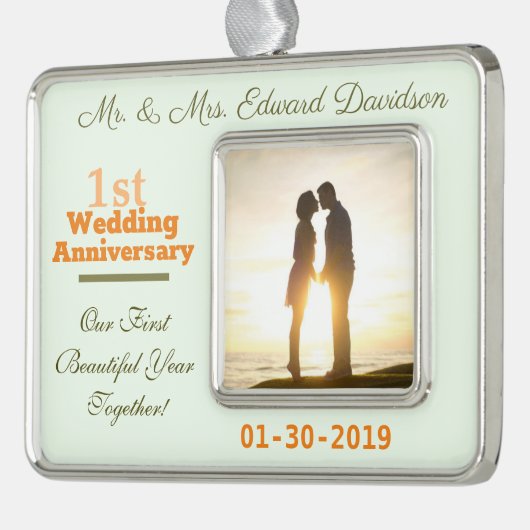 Jubileum voor persoonlijke paren verzilverd omlijst ornament (Links)