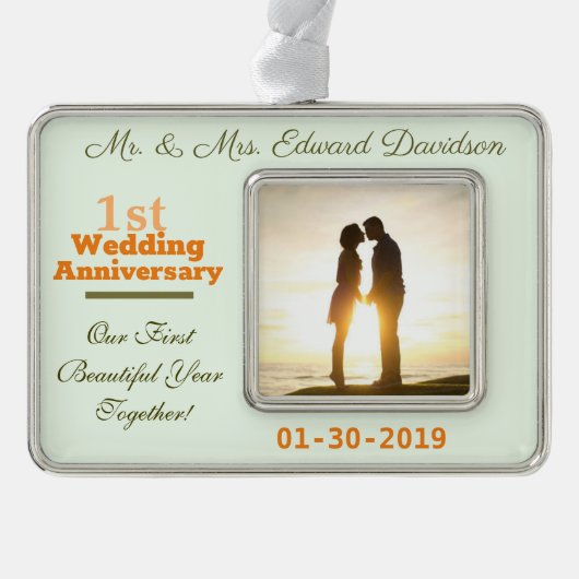 Jubileum voor persoonlijke paren verzilverd omlijst ornament (Voorkant)