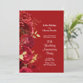 Jubileum voor rode en goudbloedige bruiloft kaart (Staand voorkant)