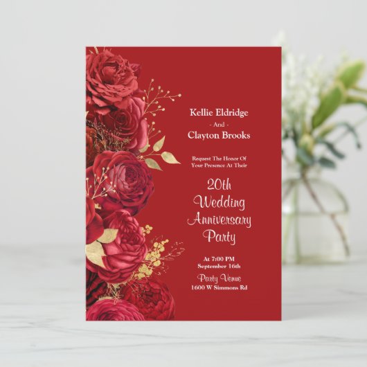 Jubileum voor rode en goudbloedige bruiloft kaart (Staand voorkant)