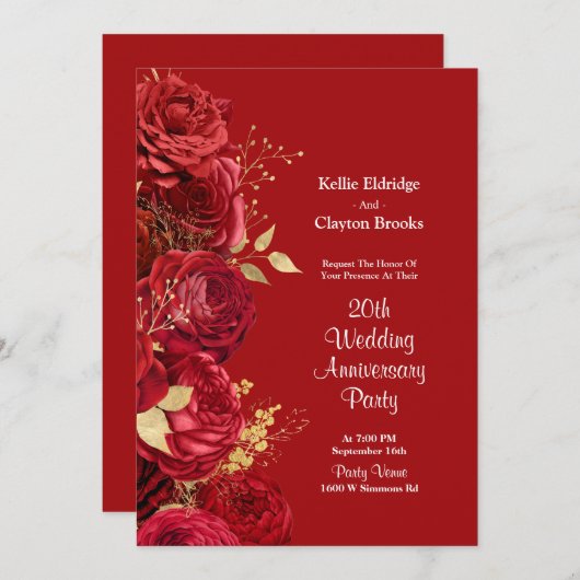 Jubileum voor rode en goudbloedige bruiloft kaart (Voorkant / Achterkant)