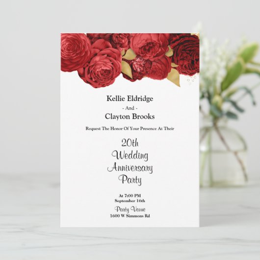 Jubileum voor rode en goudbloedige bruiloft kaart (Staand voorkant)