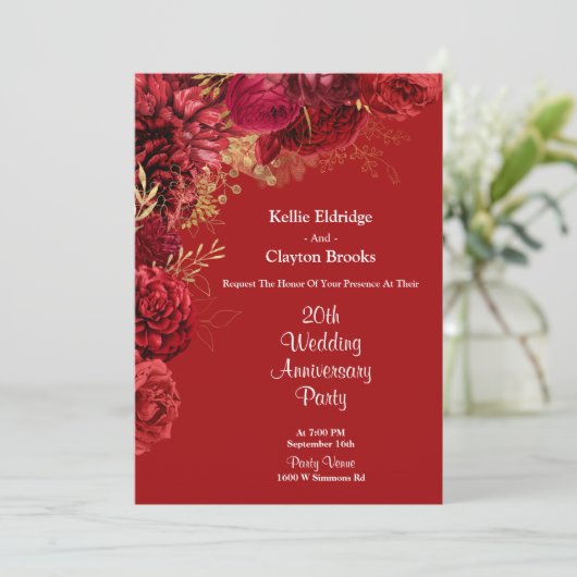 Jubileum voor rode en goudbloedige bruiloft kaart (Staand voorkant)