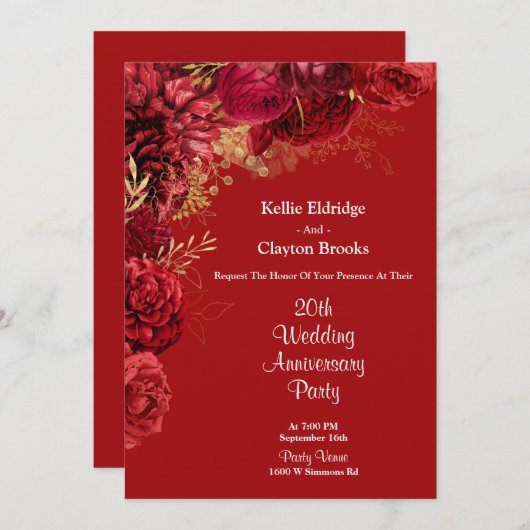 Jubileum voor rode en goudbloedige bruiloft kaart (Voorkant / Achterkant)