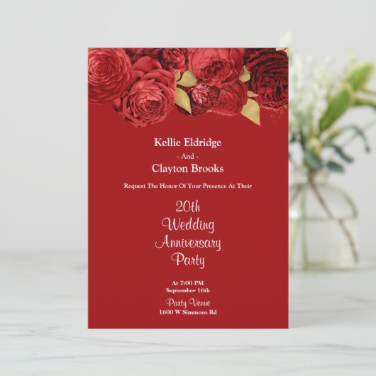 Jubileum voor rode en goudbloedige bruiloft kaart (Staand voorkant)