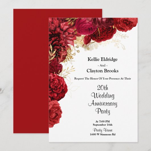 Jubileum voor rode en goudbloedige bruiloft kaart (Voorkant / Achterkant)