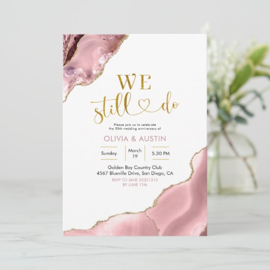 Jubileum voor roze bleekheid en goudbruinbruidjes kaart (Staand voorkant)