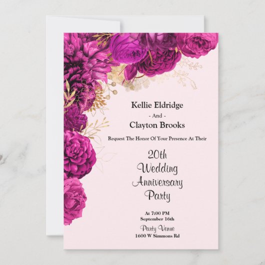 Jubileum voor roze en goudFloral Kaart (Voorkant)