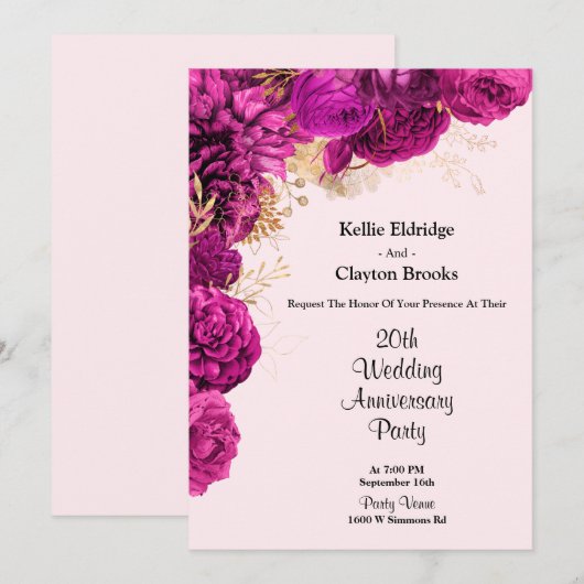 Jubileum voor roze en goudFloral Kaart (Voorkant / Achterkant)