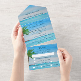 Jubileum voor tropisch weddenschap bij zeestrand all in one uitnodiging