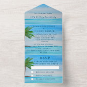 Jubileum voor tropisch weddenschap bij zeestrand all in one uitnodiging (Binnen)