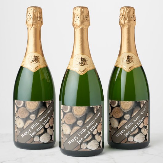 Jubileum voor vijfde bruiloft sparkling wijnetiket (Flessen)