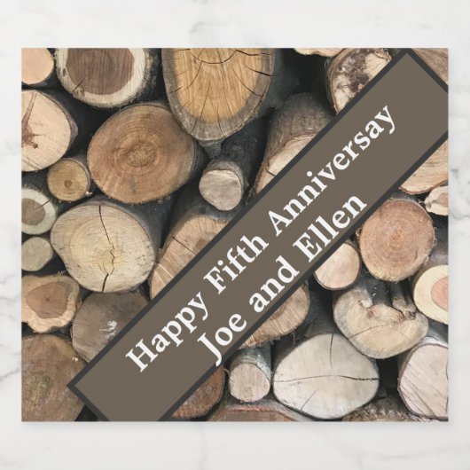 Jubileum voor vijfde bruiloft sparkling wijnetiket (Enkel label)