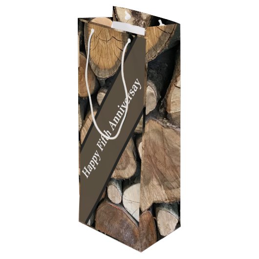 Jubileum voor vijfde bruiloft wijn cadeautas (Achterkant Gekanteld)