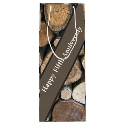 Jubileum voor vijfde bruiloft wijn cadeautas (Achterkant)