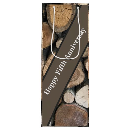 Jubileum voor vijfde bruiloft wijn cadeautas (Voorkant)