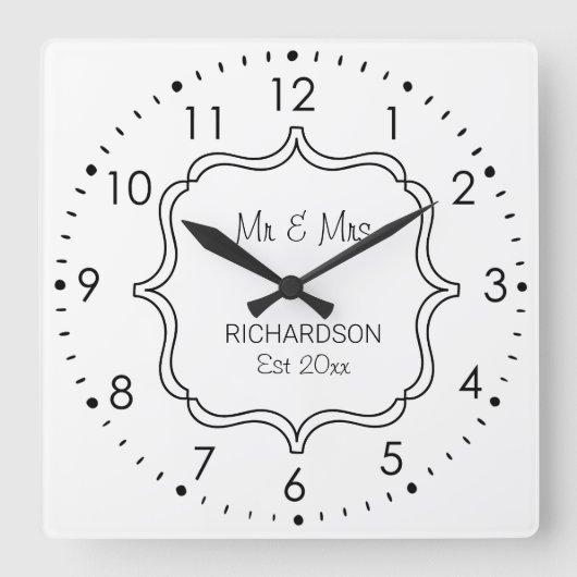 Jubileum voor zwart-witbruiloft vierkante klok (Voorkant)