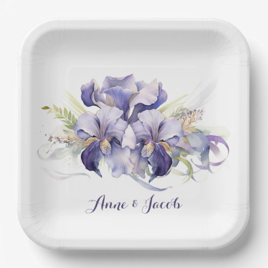 Jubileum Waterverf Paarse iris boeket Papieren Bordje (Voorkant)