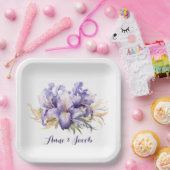 Jubileum Waterverf Paarse iris boeket Papieren Bordje (Feest)