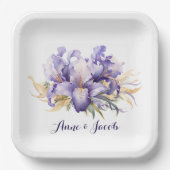 Jubileum Waterverf Paarse iris boeket Papieren Bordje (Voorkant)