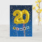 Jubileum werknemer 20 jaar - goudballonnen kaart (Gele Bloem)