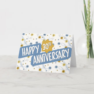 Jubileum werknemer 30 jaar blauw wit patroon kaart