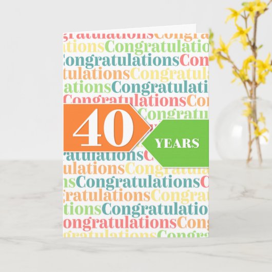Jubileum werknemer 40 jaar kleurrijk patroon kaart (Gele Bloem)