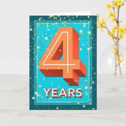 Jubileum werknemer 4 jaar - Vetnummers Kaart (Gele Bloem)