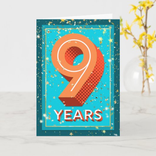 Jubileum werknemer 9 jaar - Vetnummers Kaart (Gele Bloem)