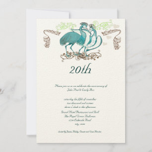 Jubileum Whimsical Tortelduifjes Invitation Kaart