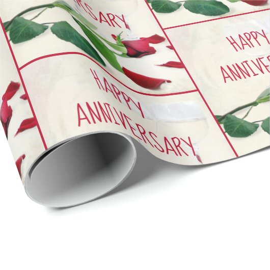 Jubileum wijn en rode roze cadeaupapier (Rol Hoek)