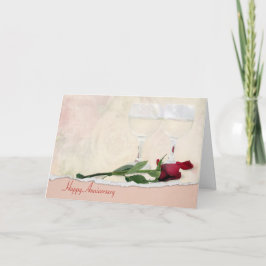 Jubileum wijn en rode roze kaart