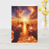 Jubileum wijn toast bij zonsondergang kaart (Gele Bloem)