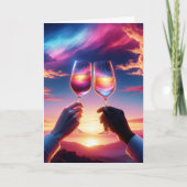 Jubileum wijn toast bij zonsondergang kaart (Voorkant)