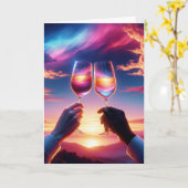 Jubileum wijn toast bij zonsondergang kaart (Gele Bloem)