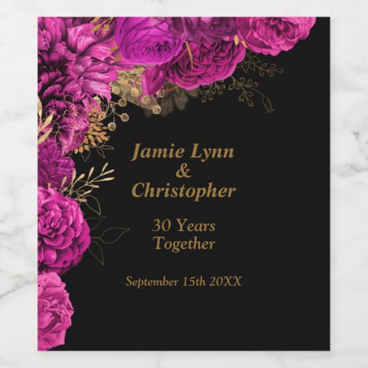 Jubileum Wijnlabel Roze Floral Weddenschap Wijn Etiket (Enkel label)