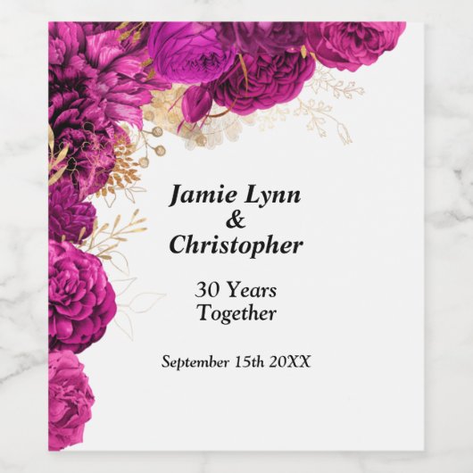 Jubileum Wijnlabel Roze Floral Weddenschap Wijn Etiket (Enkel label)