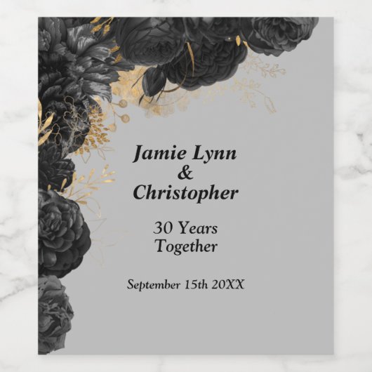 Jubileum Wijnlabel zwart Floral Weddenschap Wijn Etiket (Enkel label)